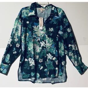 Philosophy Women’s Oversized Satin Top Button Long Sleeve Blouse Shirt - Size XL